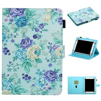 For 7 inch Universal Tablet PC Flower Pattern Horizontal Flip Leather Case with Card Slots & Holder(Purple Flower)