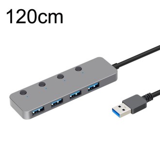 HS0059 Independent Switch USB 3.0 4 Ports Extension Type-C / USB-C Aluminum Alloy HUB, Cable Length: 120cm