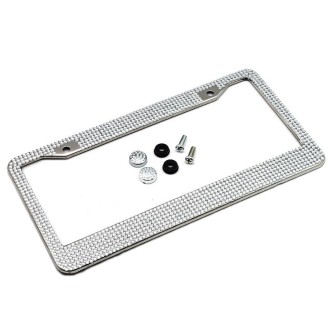 US Standard Stainless Steel License Plate Modified Frame With Diamonds, Color: Round Hole White Diamond