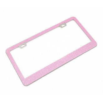 US Standard Stainless Steel License Plate Modified Frame With Diamonds, Color: Square Hole Pink Diamond