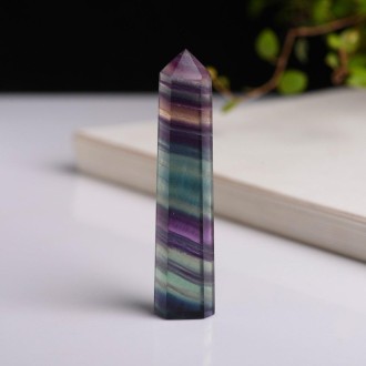 Natural Rough Stone Hexagonal Crystal Column Colorful Fluorite Column Ornaments, Size:14.1-15 cm