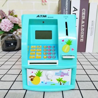 13 x 12 x 17cm Automatic Teller Machine Coin Saving Jar Childrens Mini Safe Deposit Box(Blue)