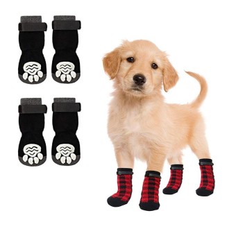 4pcs Dog Knitted Breathable Footwear Outdoor Non-slip Pet Socks, Size: M(Black)