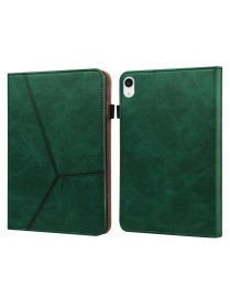 For iPad mini 6 Solid Color Embossed Striped Leather Case(Green)