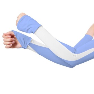 1 Pair Summer Sun Protection Extended Ice Sleeves UV Protection Arm Sleeves, Size: M(Blue+White)