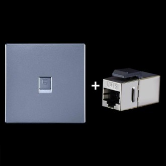 CAT.6 Shielded Pass-through Network Module, Single Port Panel + Shielded Pass-through (Grey)