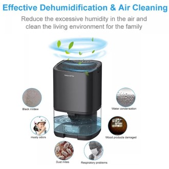 1L 36W Air Dehumidifier for Home Damp Drying Clothes with 7 colors Light EU Plug(Black)