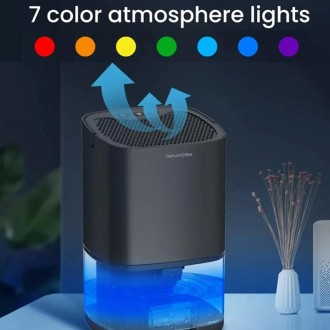 1L 36W Air Dehumidifier for Home Damp Drying Clothes with 7 colors Light EU Plug(Black)