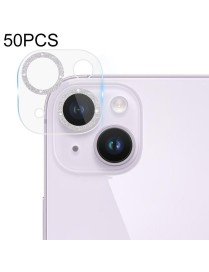 For iPhone 14 / 14 Plus 50pcs Tempered Glass Glitter CD Texture Back Camera Film(Silver)