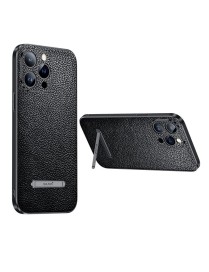 For iPhone 14 Pro SULADA Invisible Bracket Leather Back Cover Phone Case(Black)