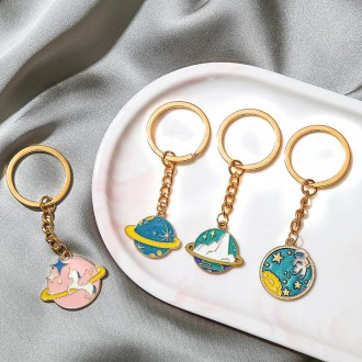 5 PCS Drip Oil Round Keychain Key Ring Bag Pendant(Astronauts Alloy)