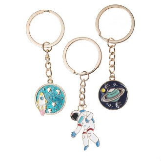 5 PCS Drip Oil Round Keychain Key Ring Bag Pendant(Astronauts Alloy)