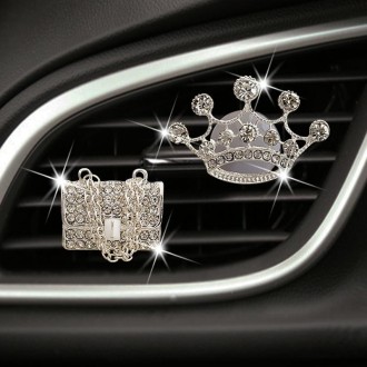 2pcs/Set Car Air Outlet Diamond-Encrusted Decoration Aromatherapy Clip, Color: Bag+ Crown