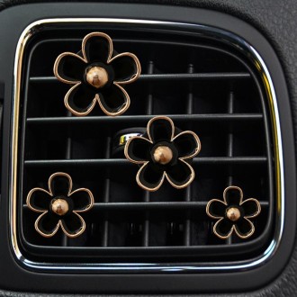 4pcs/set Small Chrysanthemum Perfume Alloy Jewelry Car Air Outlet Decoration Clip, Color: Black