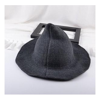 Wool Cap Knitting Fisherman Hat Women Female Witch Hat Pointed Gap(Dark Grey)