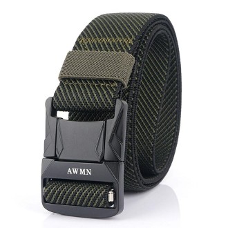 AWMN Men Outdoor Metal Buckle Elastic Nylon Belt, Length: 120cm(Twill Army Green)