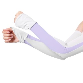 1 Pair Summer Sun Protection Extended Ice Sleeves UV Protection Arm Sleeves, Size: S(White+Purple)