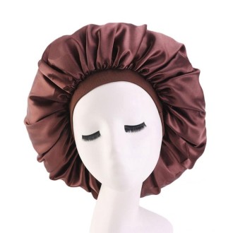 3 PCS TJM-405A Large Satin Round Hat Stretch Wide Brim Night Hat Chemotherapy Hat, Size: One Size(Brown)