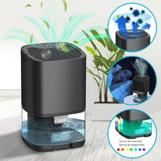 1L 36W Air Dehumidifier for Home Damp Drying Clothes with 7 colors Light UK Plug(White)