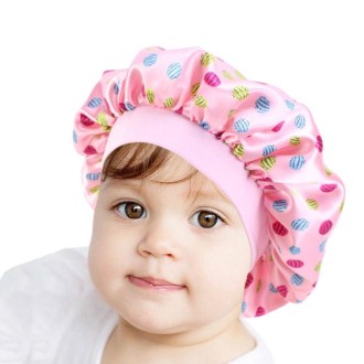 K-14 Children Printed Satin Nightcap Adjustable Stretch Hair Care Hat Shower Cap, Size: One Size(Dolphin Pink)