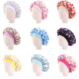 K-14 Children Printed Satin Nightcap Adjustable Stretch Hair Care Hat Shower Cap, Size: One Size(Dolphin Pink)