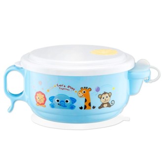 450ml Stainless Steel Interior And Plastic Exterior Double Layer Cartoon Style Bowl With Cover And Handles For Child At Age 2 To