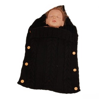 Zzsd0002 Autumn / Winter Baby Knitted Woolen Button Sleeping Bag Photography Blanket Stroller Sleeping Bag(Black)