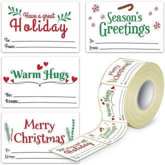 300PCS/Roll Rectangular Shaped Christmas Decoration Stickers Holiday Gift Tag Tape(White)