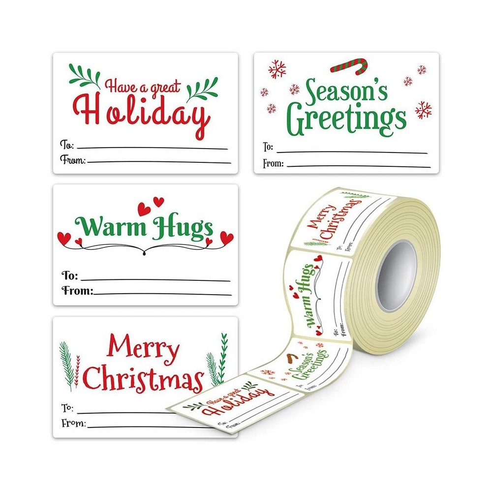 300PCS/Roll Rectangular Shaped Christmas Decoration Stickers Holiday Gift Tag Tape(White)