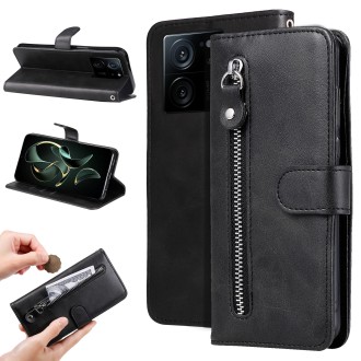 For Xiaomi 13T / Redmi K60 Ultra Calf Texture Zipper Leather Phone Case(Black)