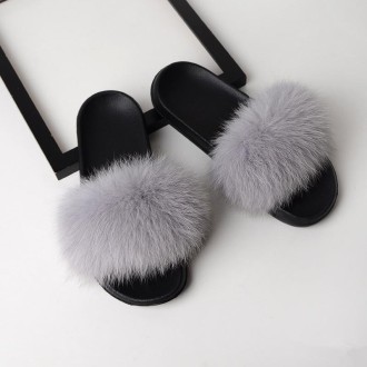 Fox Fur Slippers Flip-flops Non-slip Flat Fur Shoes Sandals for Women, Shoe Size:44-45(27cm)(Yellow)