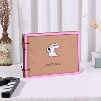 Wooden Loose-Leaf Album Children Growth Painting Album Couple DIY Handmade Gifts(Little White Dog)