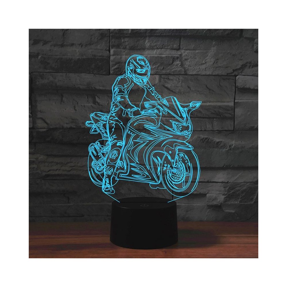 Motorcycle Shape 3D Colorful LED Vision Light Table Lamp, Crack Remote Control Version