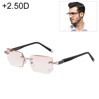 Men Anti Fatigue & Blue-ray Rimless Rhinestone Trimmed Presbyopic Glasses, +2.50D