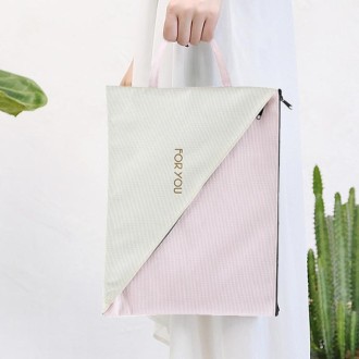 Double Layer Canvas Document File Support Office School Tote Bag Organizer Bag A4 Creative Zipper Storage Bag(Pink)