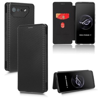 For ASUS ROG Phone 7 Carbon Fiber Texture Flip Leather Phone Case(Black)