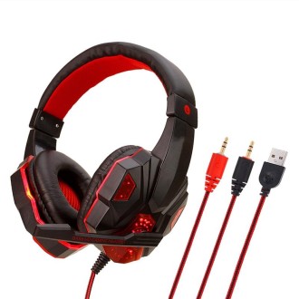 Soyto SY830 Computer Games Luminous Wired Headset, Color: For PC (Black Red)