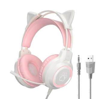 G35 Cute Cat RGB Head-mounted Wired Gaming Earphone(Pink)