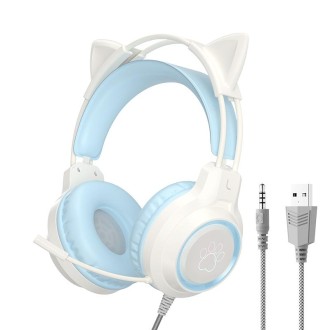 G35 Cute Cat RGB Head-mounted Wired Gaming Earphone(Blue)