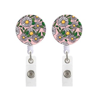 2 PCS Retro Fresh Small Floral Retractable Badge Reel Name Tag Card Badge(No. 7)