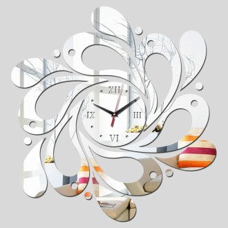 2 PCS Home Crystal Acrylic Quartz Mirror Clock Jewelry Clock Petal Pattern Clock(Silver)