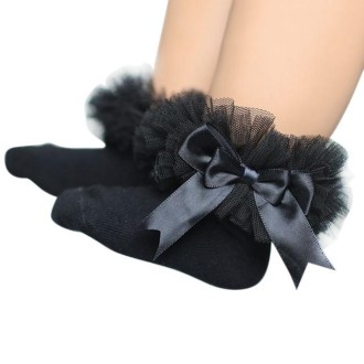 3 Pairs Bow Lace Socks Baby Cotton Ankle Socks, Size:S(Black)