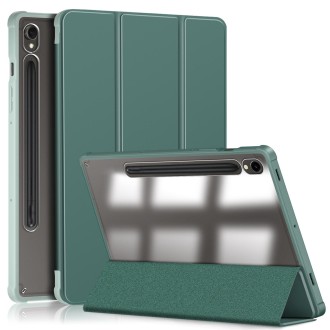 For Samsung Galaxy Tab S9 Acrylic 3-folding Smart Leather Tablet Case(Deep Green)