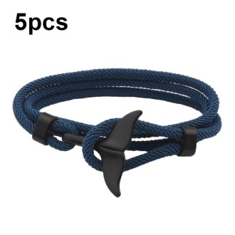 5pcs Whale Tail Braided Hand Rope Double Live Buckle Adjustable Bracelet(Navy)