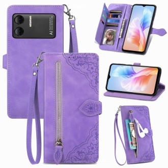 For DOOGEE X98 Pro / X98 Embossed Flower Zipper Leather Phone Case(Purple)