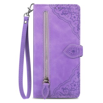 For DOOGEE X98 Pro / X98 Embossed Flower Zipper Leather Phone Case(Purple)