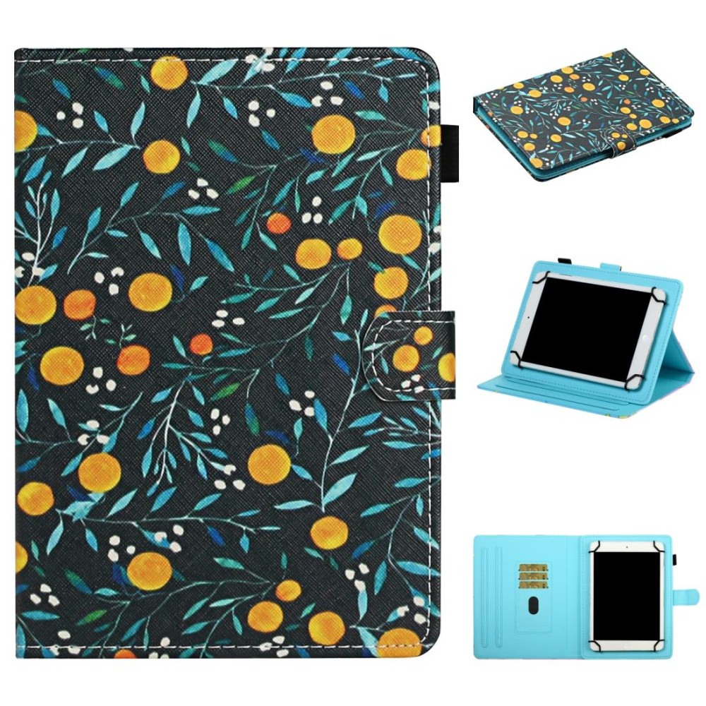 For 7 inch Universal Tablet PC Flower Pattern Horizontal Flip Leather Case with Card Slots & Holder(Yellow Fruit)