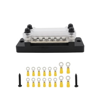 CP-3024 150A 12-48V RV Yacht Double-row 6-way Busbar with 16pcs Terminals(Black)