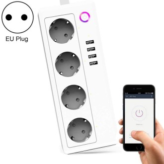 4 x USB Ports + 4 x EU Plug Jack 16A Max Output WiFi Remote Control Smart Power Socket Works with Alexa & Google Home & IFTTT, A