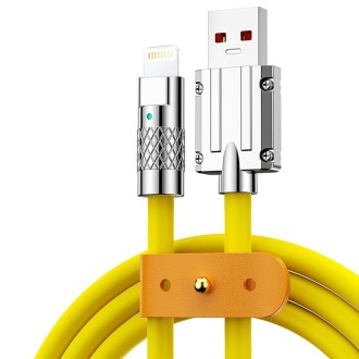 Mech Series 6A 120W USB to 8 Pin Metal Plug Silicone Fast Charging Data Cable, Length: 1.8m(Yellow)